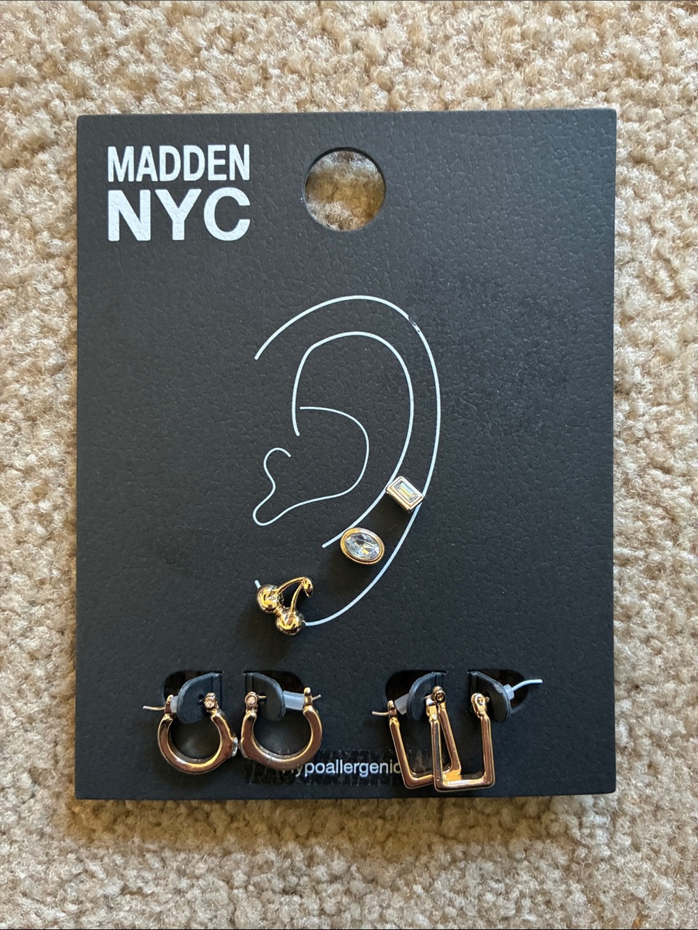Madden NYC Women's Gold Tone Stud & Huggies Earring Set